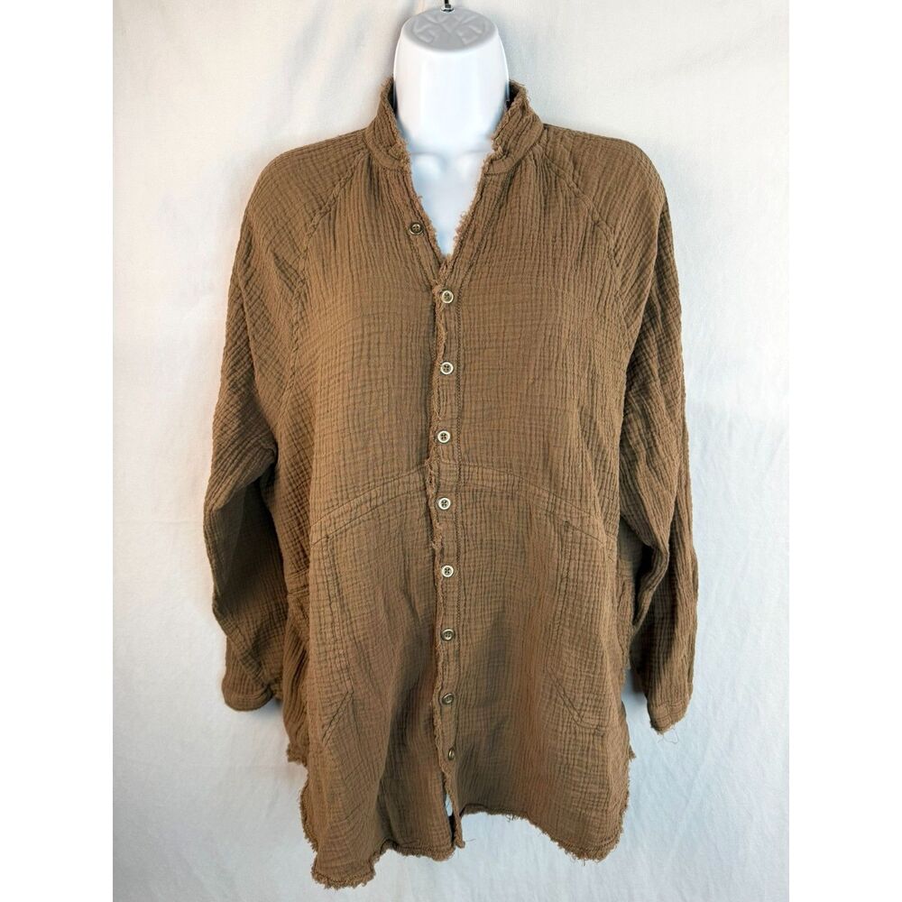 We the Free Espresso Brown Cotton Distressed Oversized Long Sleeve Top Size M
